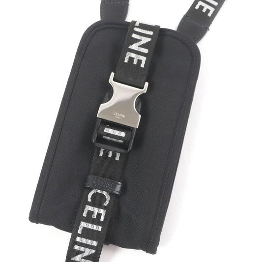 Celine 10j21 Trekking Cell Phone Holder With Logo Belt Phone Pouch Black Made