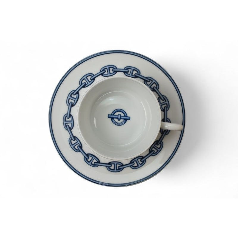 Hermes Set Of 2 Cups And Saucers Pottery Chaine D'ancre Blue White — view 3