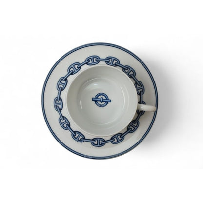 Hermes Set Of 2 Cups And Saucers Pottery Chaine D'ancre Blue White — view 3