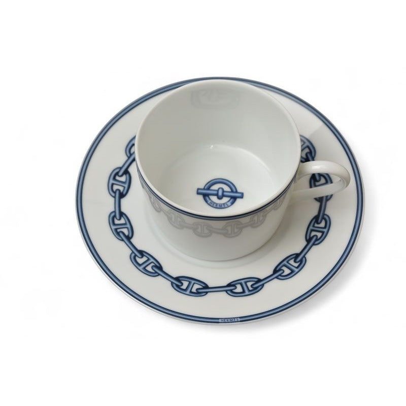 Hermes Set Of 2 Cups And Saucers Pottery Chaine D'ancre Blue White — view 10