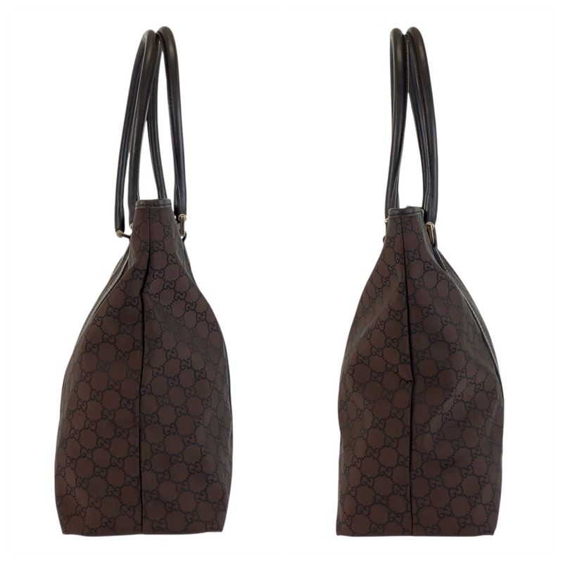 Gucci GG Pattern Brown Silver Hardware Nylon/leather 257304 Tote Bag Shoulder