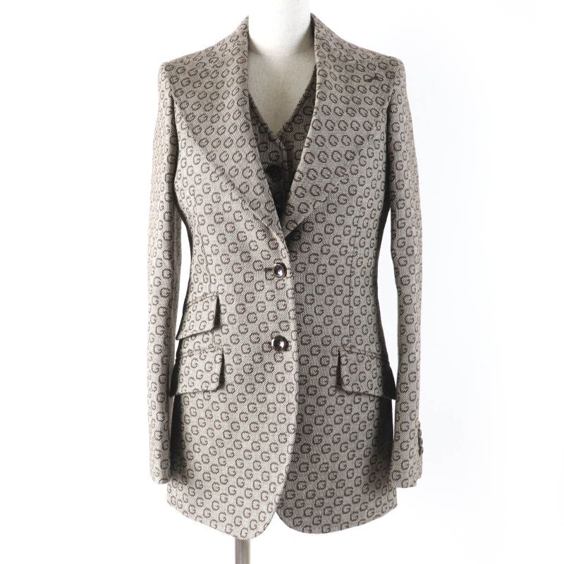 Gucci 652629 649337 100% Wool Logo Patterned Vest And Jacket 2-piece Ensemble