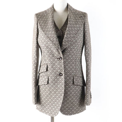 Gucci 652629 649337 100% Wool Logo Patterned Vest And Jacket 2-piece Ensemble