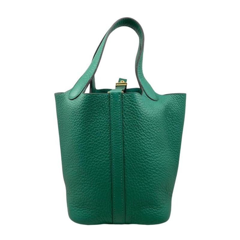 Hermes Handbag Picotin Lock PM W Engraved Taurillon Clemence Vertigo Green Gold