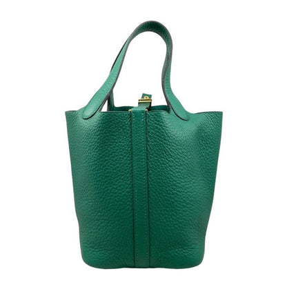 Hermes Handbag Picotin Lock PM W Engraved Taurillon Clemence Vertigo Green Gold
