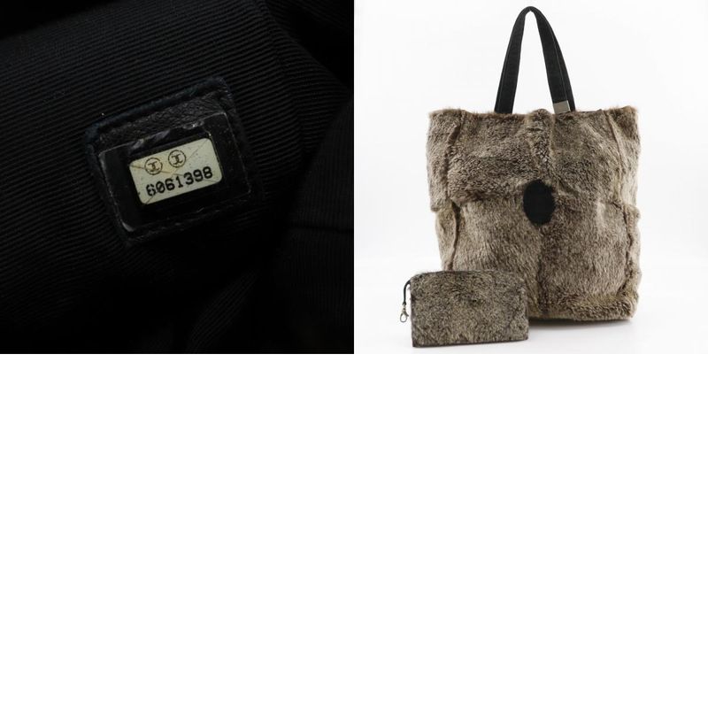 Chanel Coco Mark Tote Bag Rabbit Fur Brown Ladies Handbag