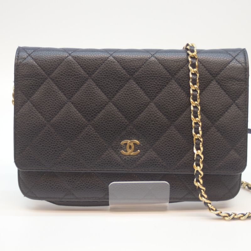 Chanel No 21 Ap0250 Black Caviar Ghardware Chain Wallet
