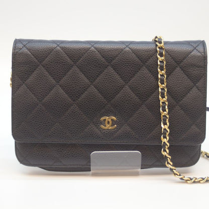 Chanel No 21 Ap0250 Black Caviar Ghardware Chain Wallet