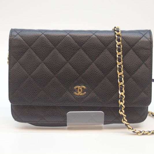 Chanel No 21 Ap0250 Black Caviar Ghardware Chain Wallet