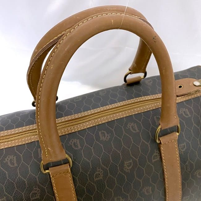 Christian Dior Boston Bag Gray Brown Honeycomb