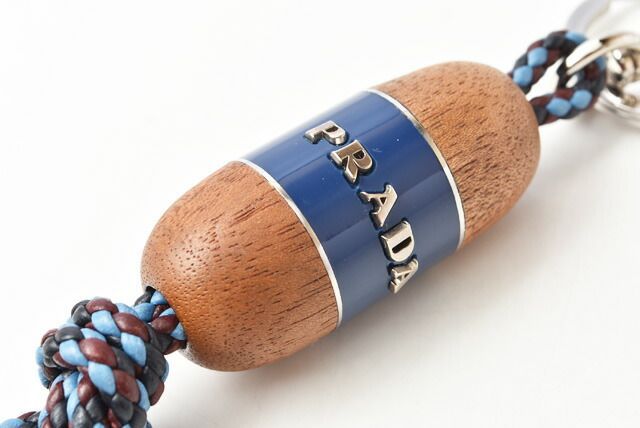 Prada Key Ring Key Holder Prada Wood Intrecciato Blue Light Blue Unused