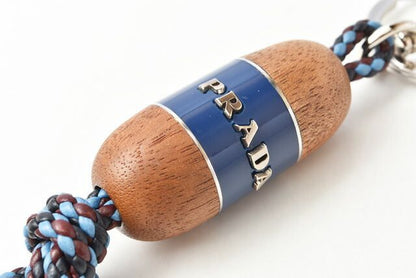 Prada Key Ring Key Holder Prada Wood Intrecciato Blue Light Blue Unused