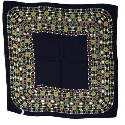 Chanel Gripoix Pattern CC Logo Scarf Silk 100% Black