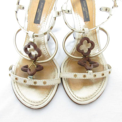 Louis Vuitton Leather Monogram Flower Strap Wedge Sole Sandals Small Size 34