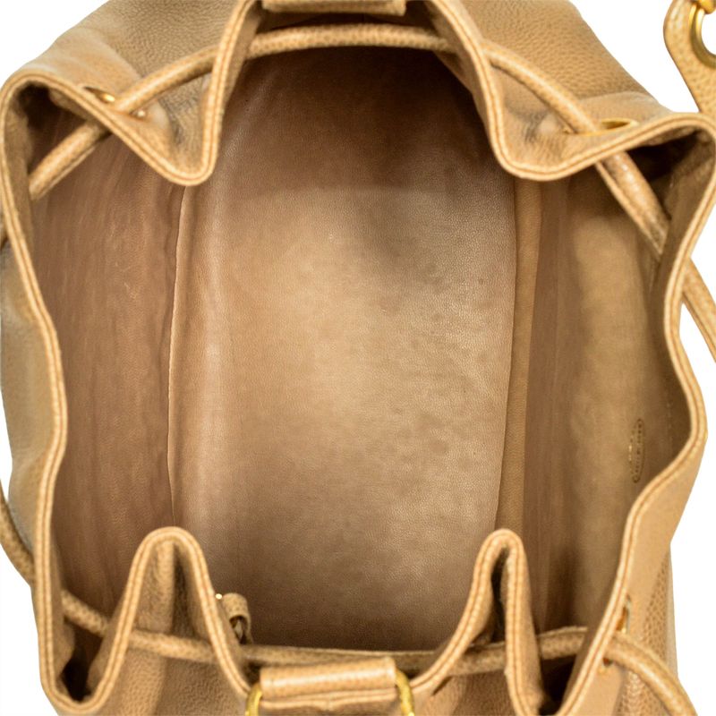 Chanel Shoulder Bag Caviar Skin Beige Gold Hardware 6 Digits 3 Units Coco Mark