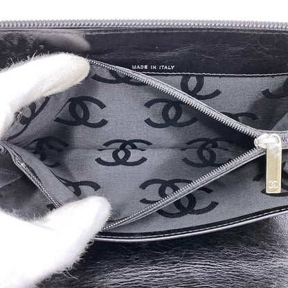 Chanel Round Zipper Long Wallet F21277 Black Cambon