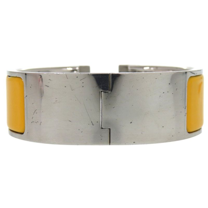 Hermes Click Crack H GM Bracelet Metal Enamel Yellow F Engraved 1200 Hermes