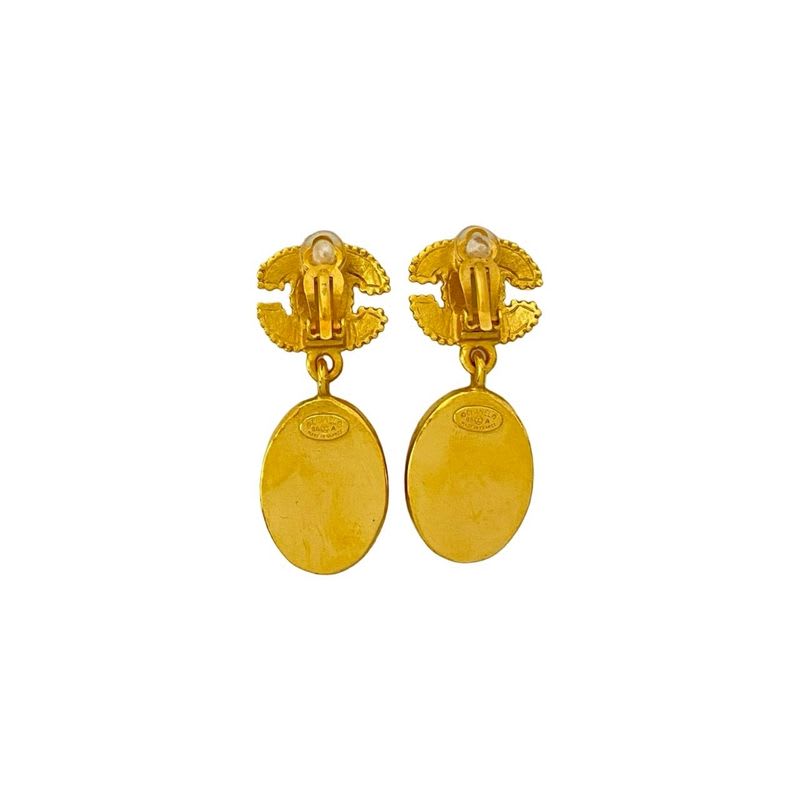 Chanel Vintage Gripoix Coco Mark Earrings Ear Cuff Accessory Gold 96A