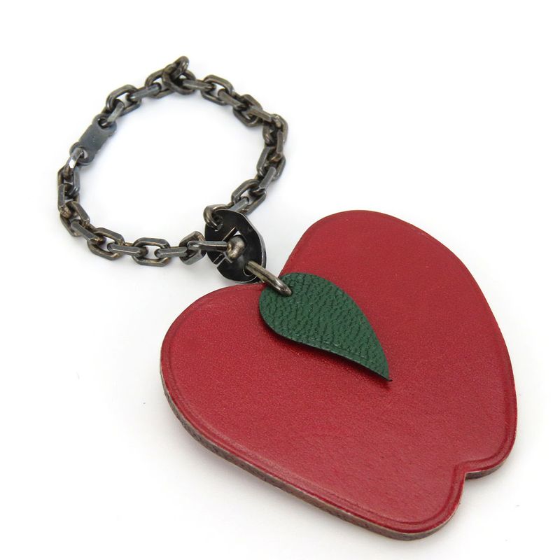 Hermes Bag Charm Apples Fruit Leather Silver 925 Red Silver Hardware Accessories