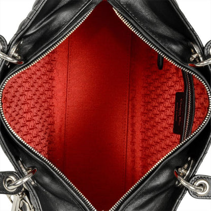 Dior Lady Dior Cannage Handbag Lambskin Black Silver Hardware