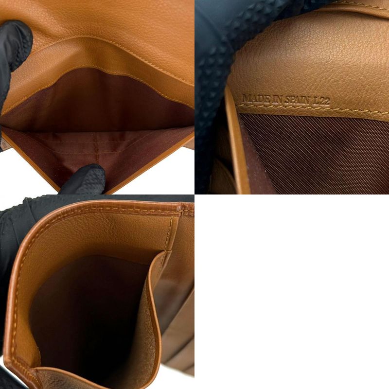 Loewe Wallet Leather Brown Slim Card Case Logo Women Loewe