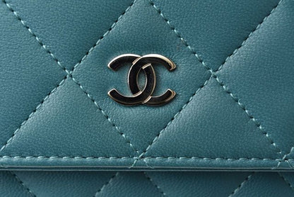 Chanel Chain Wallet Shoulder Bag Long Wallet Clutch Turquoise