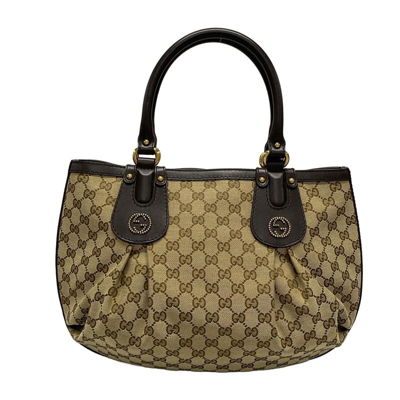 Gucci Tote Bag GG Pattern Scarlet 269953 Beige And Dark Brown Leather