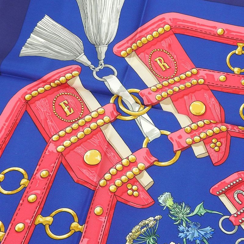 Hermes Scarf Carre 90 Silk 100% Field To Aux Champs Navy Blue Pink Women Hermes