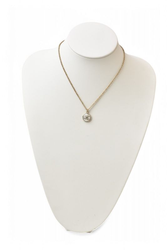 Chanel Necklace Pendant 2way Chanel Coco Mark CC Circle Motif Rhinestone Gold