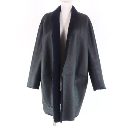 Celine 2 8h34/4238 Phoebe Philo Egg Crombie Reversible Mouton Coat Dark Navy 38