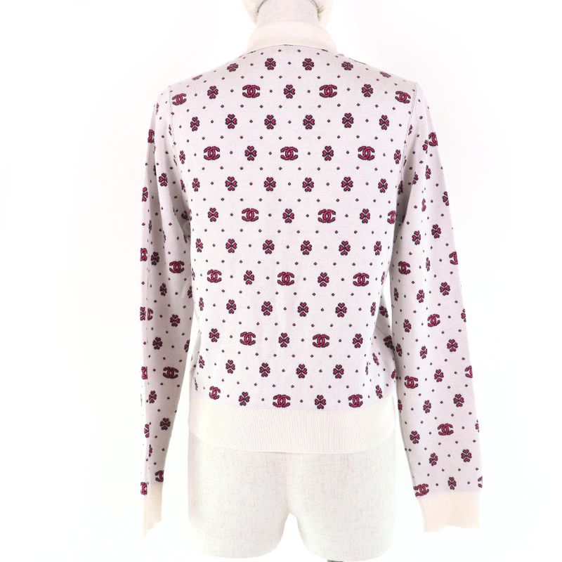 CHANEL 23SS P74276k10699 Silk Cotton Coco Mark Half Zip Knit Ivory Pink 36 Made