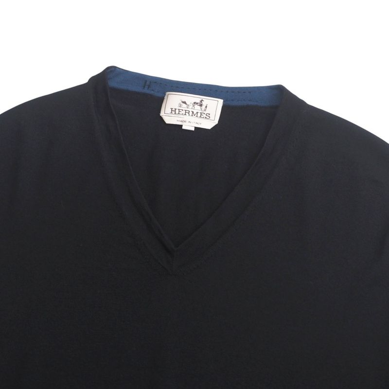Hermes Sweater Size XL Long Sleeve Knit V-neck Light Hand [recommended] Made In