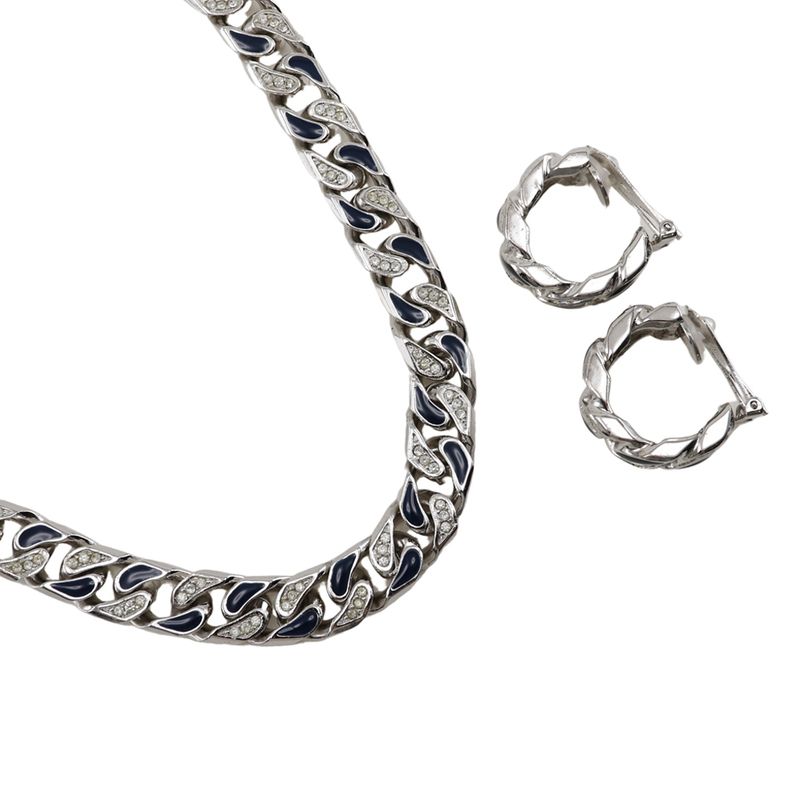 [dior] Christian Dior Earring Set Vintage Metal And Rhinestone Silver Ladies