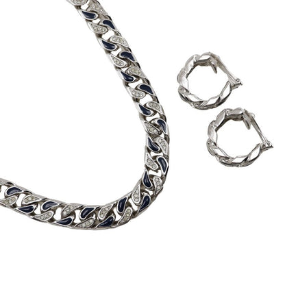 [dior] Christian Dior Earring Set Vintage Metal And Rhinestone Silver Ladies