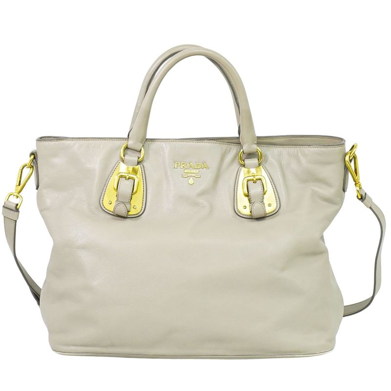 Authentic Prada Leather 2WAY Shoulder Bag Handbag Gray Bag Pre-owned [follow-up