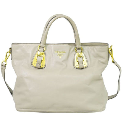 Authentic Prada Leather 2WAY Shoulder Bag Handbag Gray Bag Pre-owned [follow-up