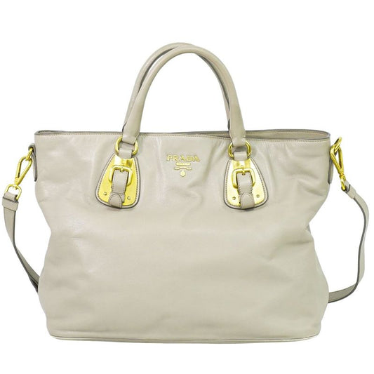 Authentic Prada Leather 2WAY Shoulder Bag Handbag Gray Bag Pre-owned [follow-up