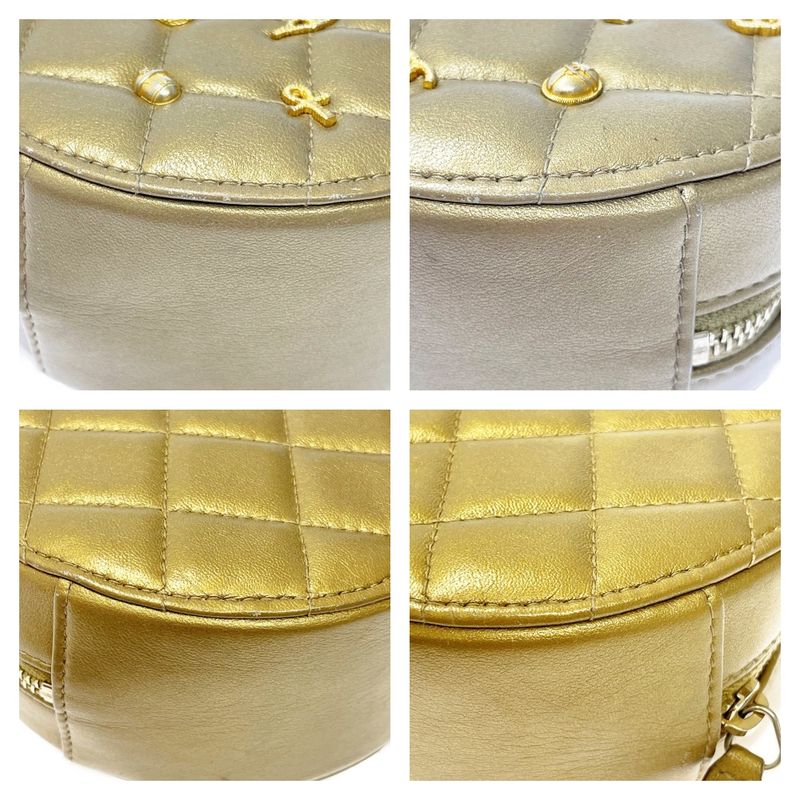 Chanel Matelasse Lambskin Coco Mark Round Chain Shoulder Bag Gold 371307