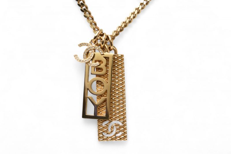 Chanel Long Necklace Pendant BOY Chanel Boy Chanel Coco CC Tag C22P Gold