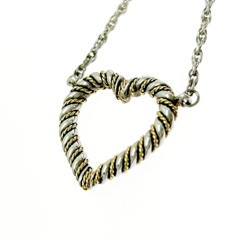 Tiffany & Co Silver Gold Twisted Heart Necklace 7.9g 925 750 Engraved 393969
