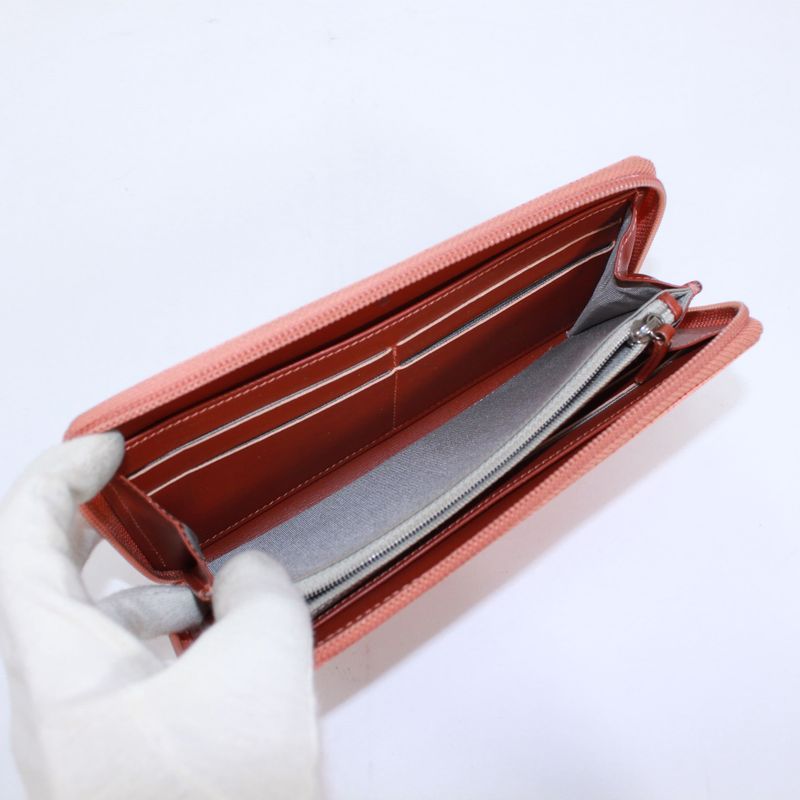 Chanel Coco Mark Round Zip Wallet Caviar Skin Orange Wallet Silver