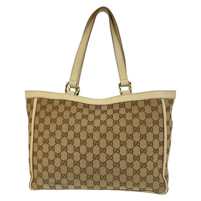 Gucci Abby Beige Ivory Gold Hardware GG Canvas/leather 146247 Tote Bag Shoulder