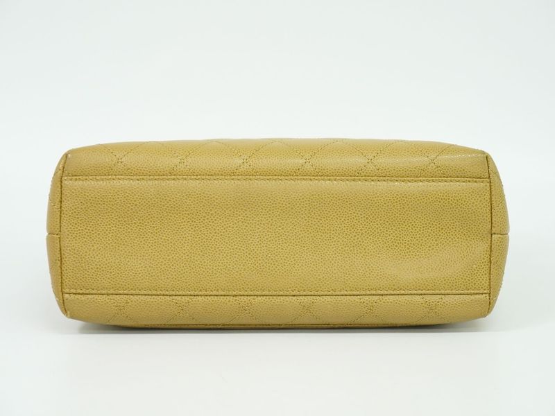 Authentic Chanel Coco Mark Matelasse Turnlock Handbag Caviar Skin Leather Beige