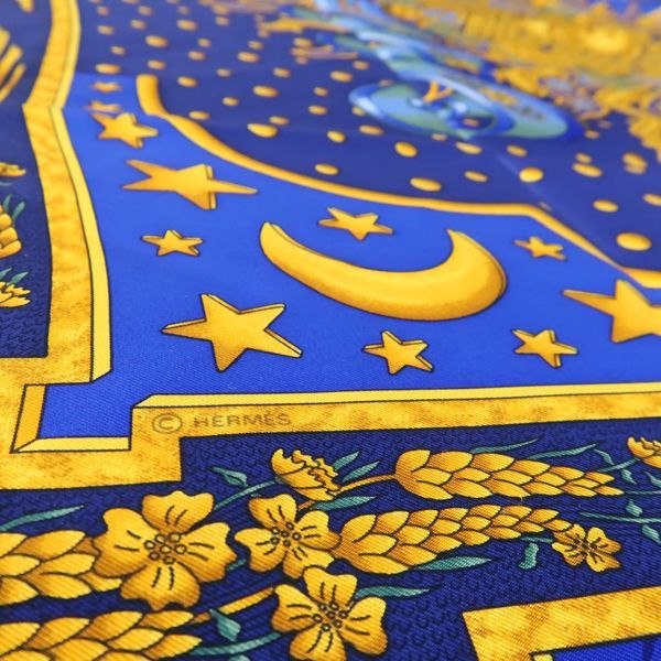 Hermes Carre 90 Carpe DIEM Enjoy Your Day Scarf 100% Silk Blue Sun Blue Hermes