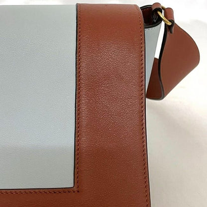 Celine Frame Shoulder Bag Brown Light Blue Excellent Condition Leather