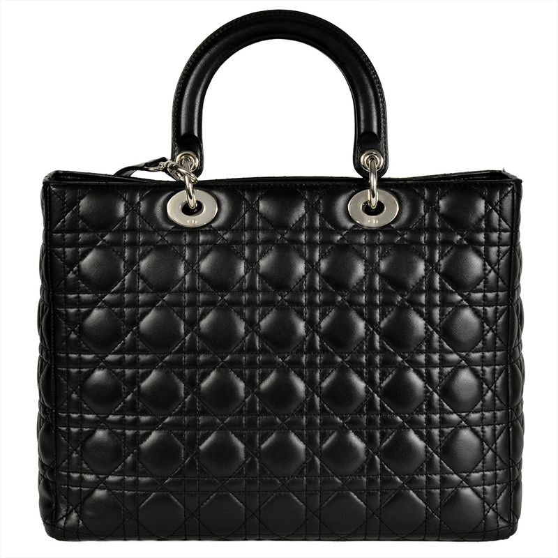 Dior Lady Dior Cannage Handbag Lambskin Black Silver Hardware