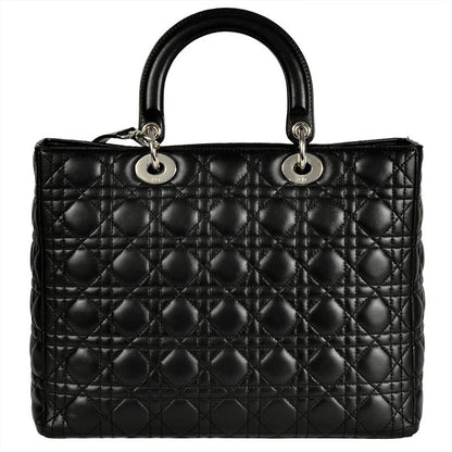 Dior Lady Dior Cannage Handbag Lambskin Black Silver Hardware