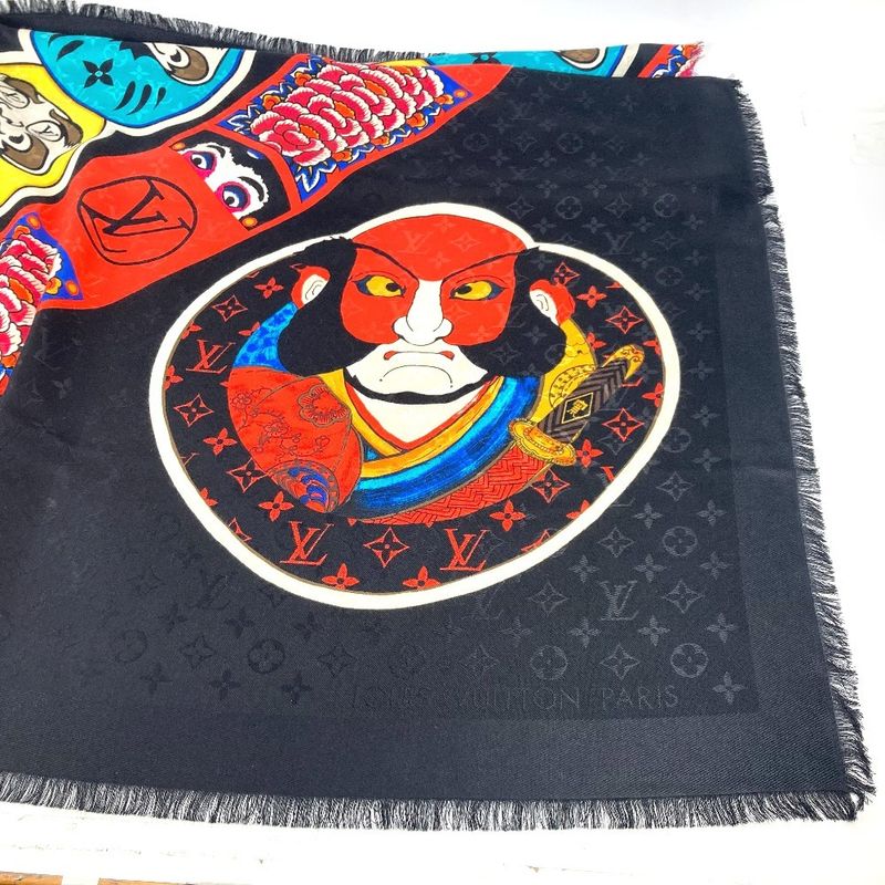 Louis Vuitton Shawl Monogram Kabuki Sticker Mp1944 Silk Black