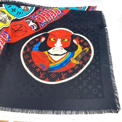 Louis Vuitton Shawl Monogram Kabuki Sticker Mp1944 Silk Black