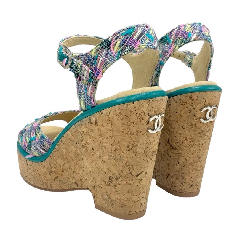 Chanel Sandals Shoes Tweed Cork Multicolor Unused Here Mark